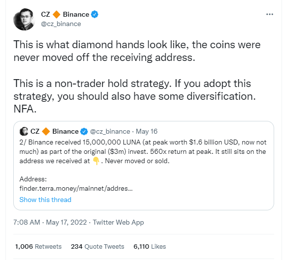 "Diamond hands" CZ Binance
