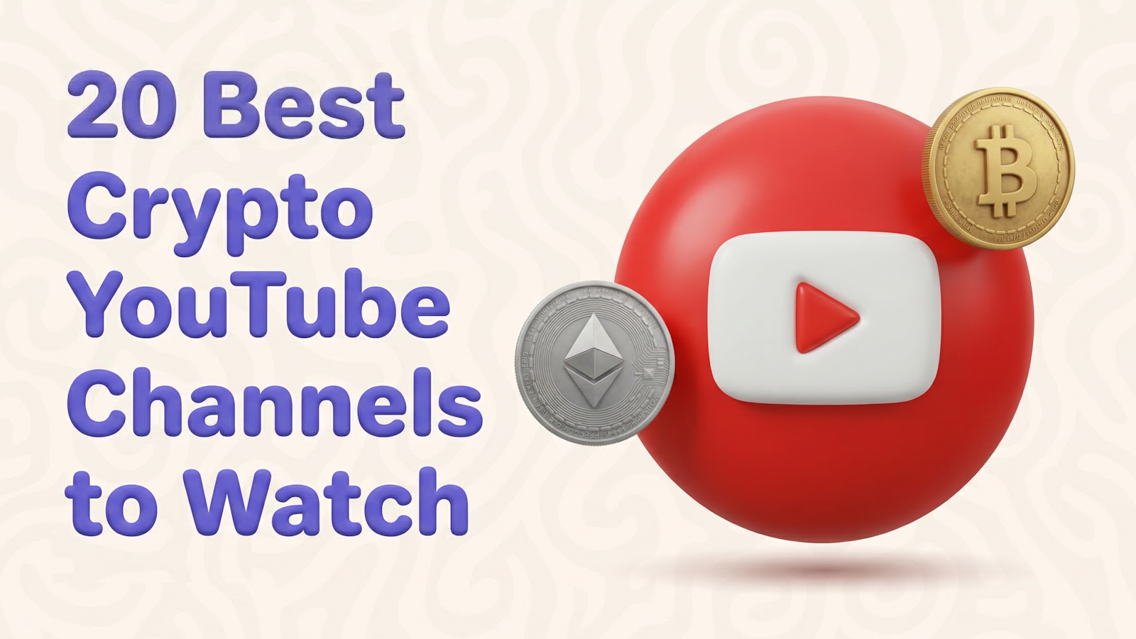 12 best crypto YouTube channels to watch in 2026 — illustrated with the YouTube logo and cryptocurrency coins including Bitcoin and Ethereum.