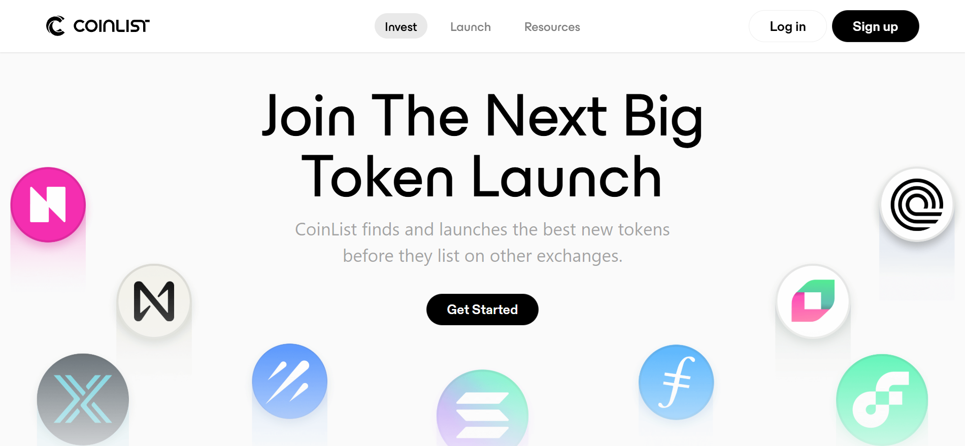 Coinlist 主页截图,包括 Coinlist 徽标、用户仪表板和即将发布的代币销售公告。