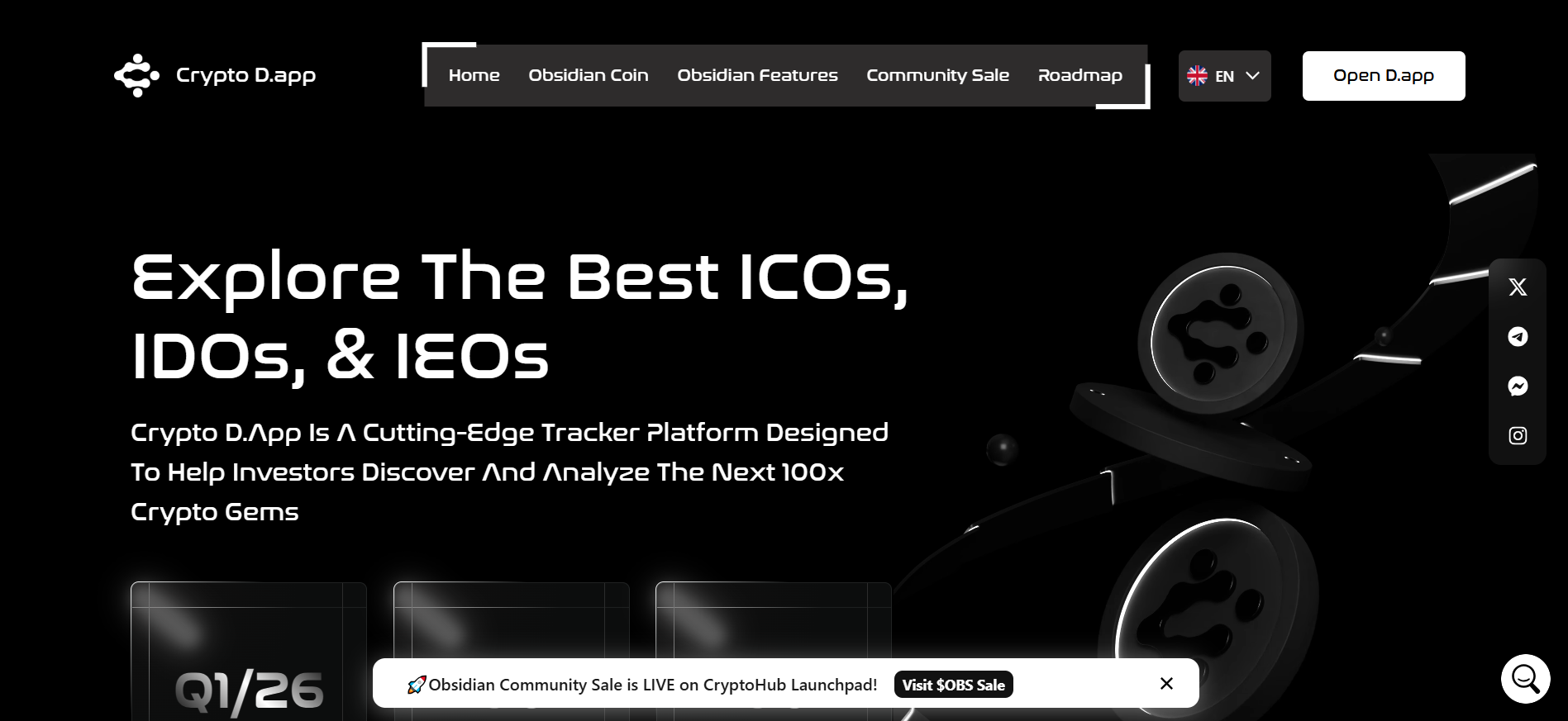 Crypto D.app homepage displaying trading strategy tools on Binance Smart Chain for crypto traders