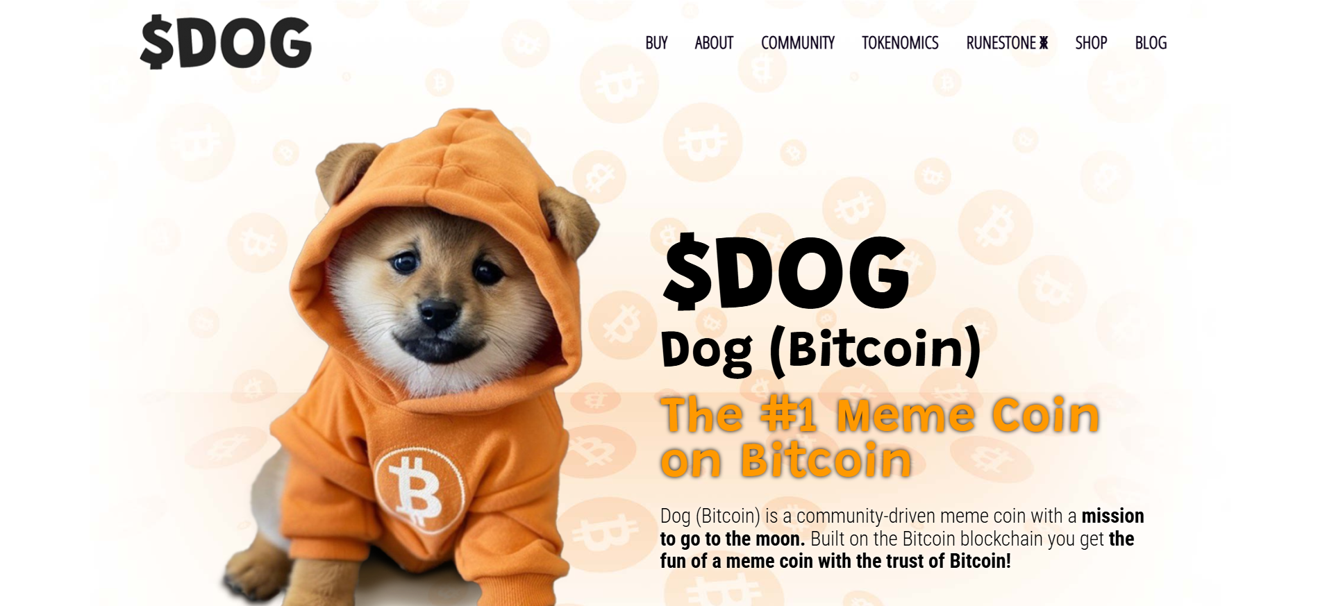 Dog memecoin 主页强调比特币的公平分配，比特币是目前最便宜的加密货币，可用于社区驱动的增长。