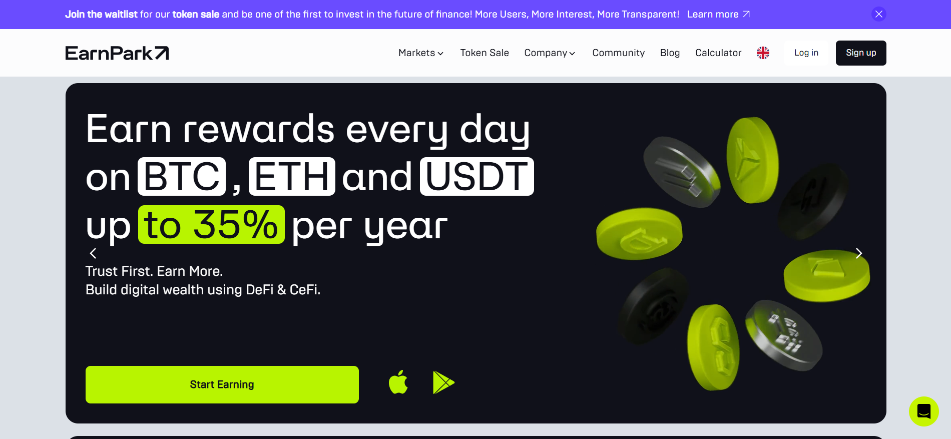 EarnPark 网站为投资者提供 CeFi 交易策略和赌注选项，专为 2025 年 4 月即将到来的加密货币预售而设计