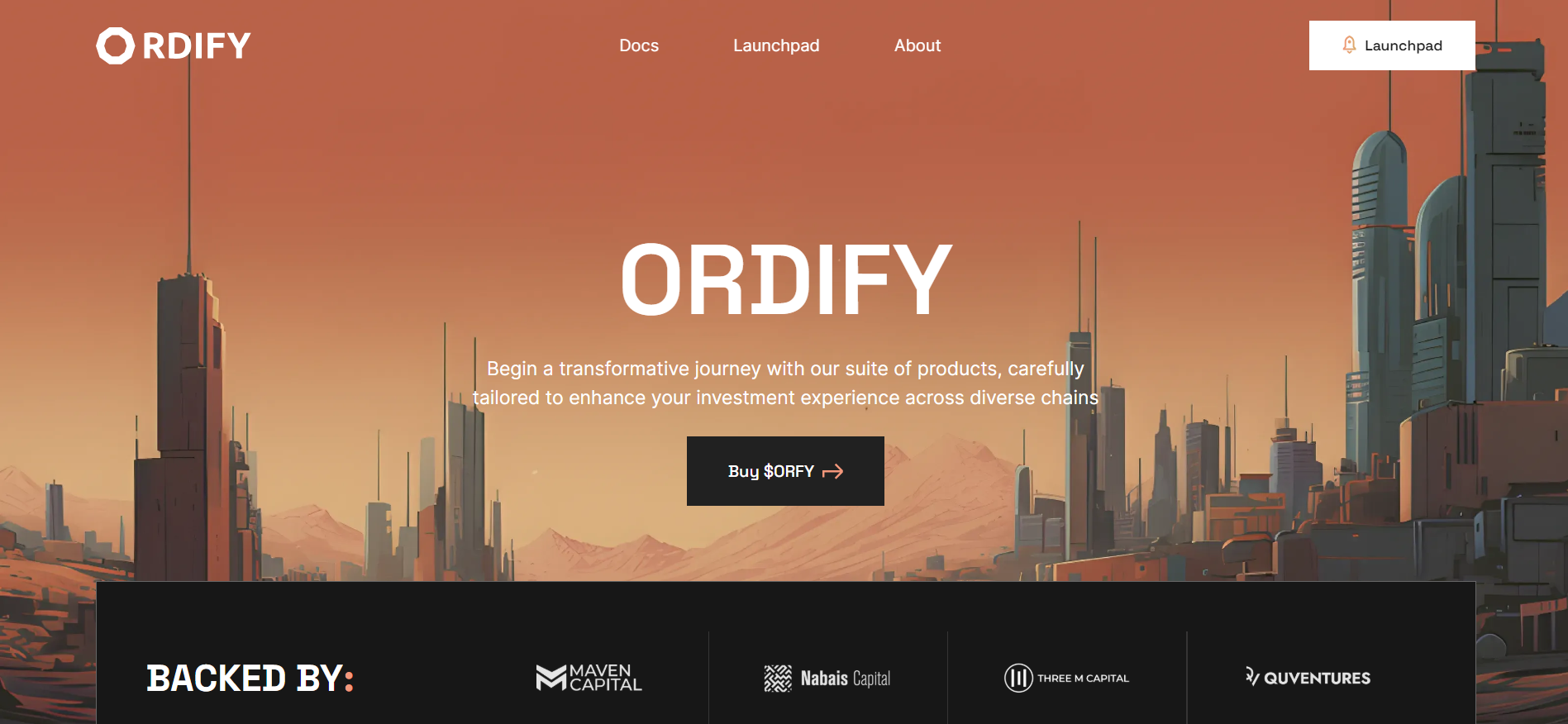 Ordify homepage displaying multi-chain DeFi launchpad services for seamless project launches and investments