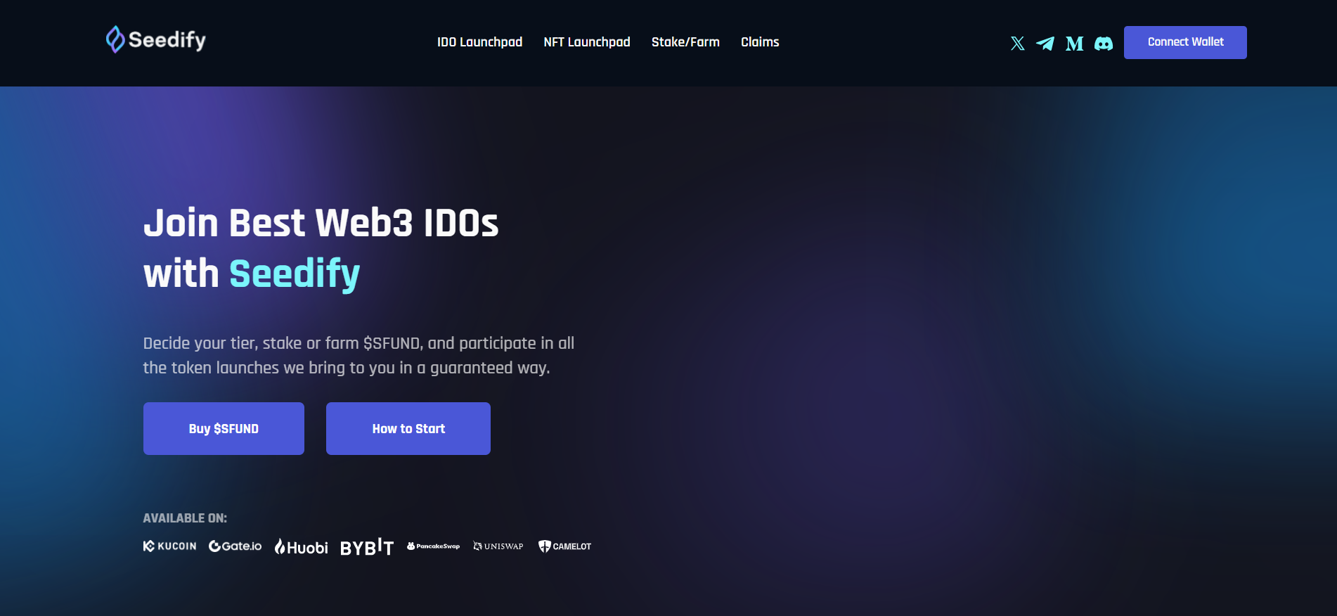 SeedifyLaunchpad 主页,这是一个加密项目的发布平台,带有 Seedify 品牌、项目投票部分和注资选项。