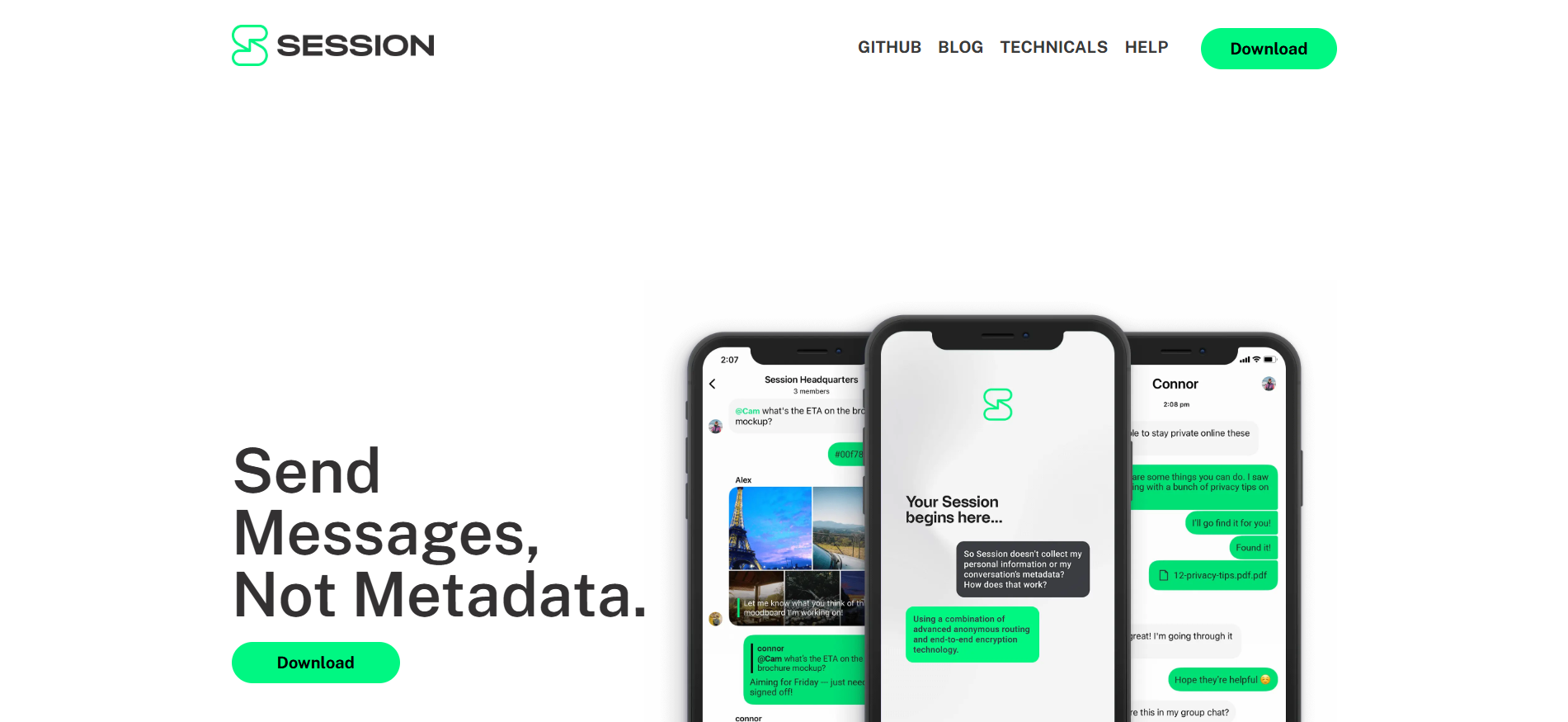 Session Token homepage highlighting privacy-focused, encrypted messaging features, a leading option among top crypto presales 2025