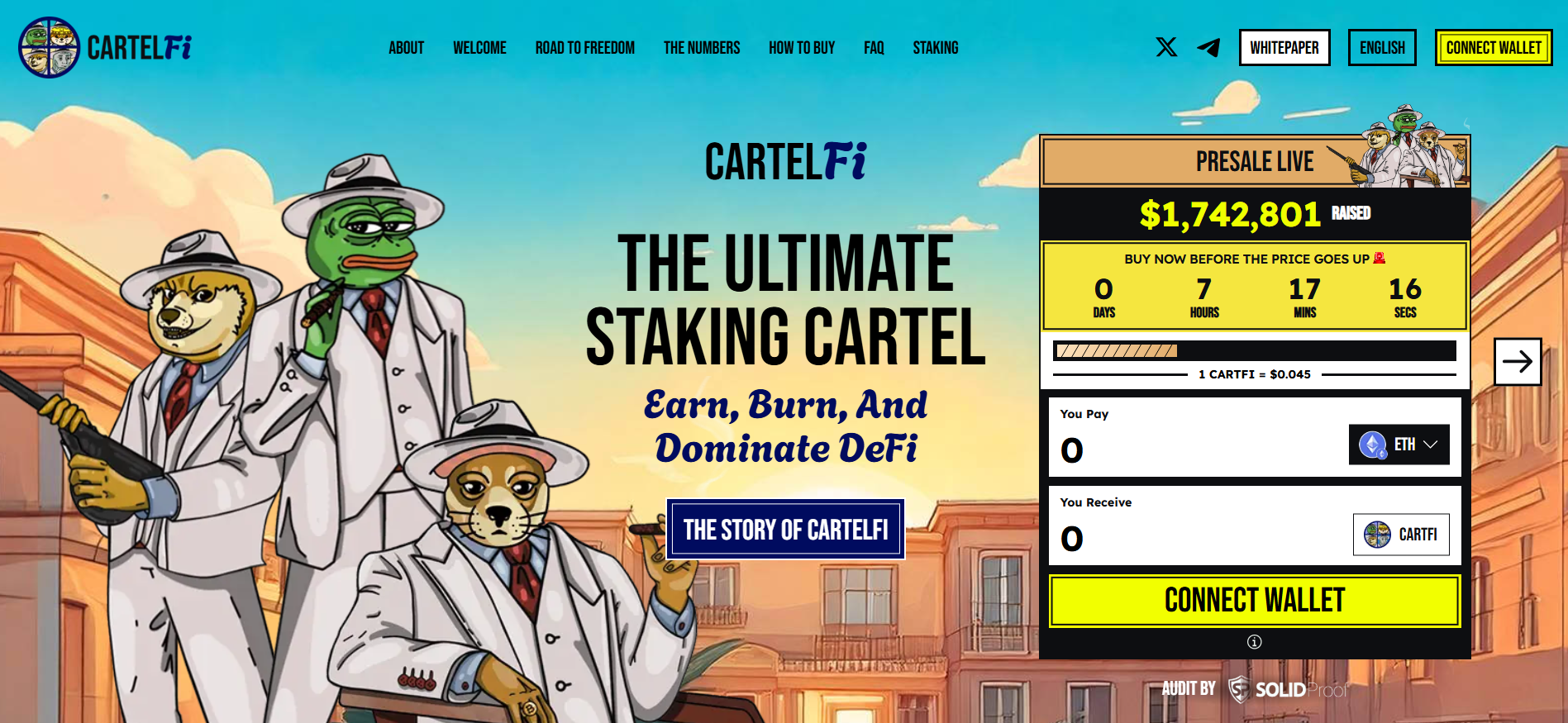 新的纪念币预售的反叛 CartelFi 主页振动与索拉纳上的产量耕作