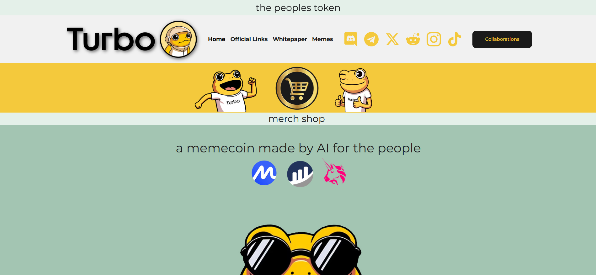 Turbo homepage - AI-created blockchain, a new meme coin that will explode