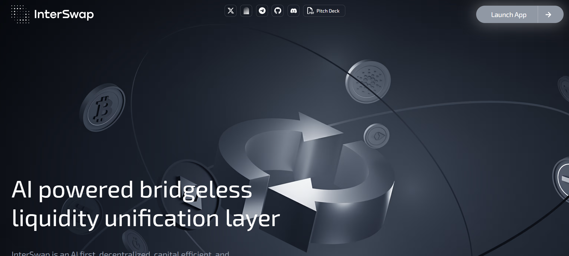 Interswap-Homepage hebt nahtlose Cross-Chain-Swaps und einheitliche Liquiditätspools in der Krypto-Vorverkaufsliste hervor