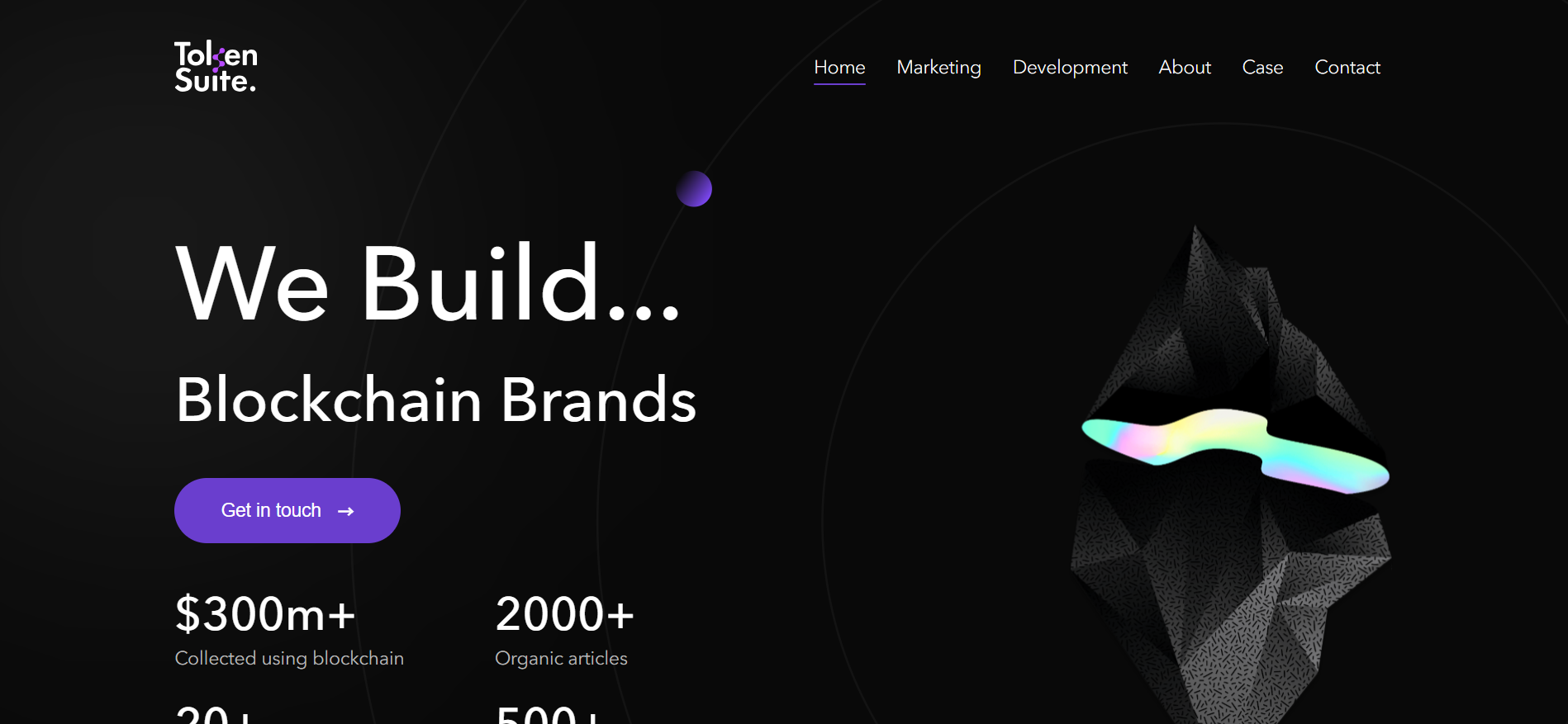 تعرض الصفحة الرئيسية لـ TokenSuite حلول تسويق البلوك تشين الشاملة باعتبارها أفضل وكالة تسويق للعملات الرقمية في أمريكا اللاتينية