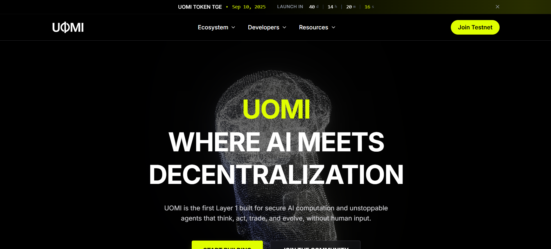 Uomi Layer 1ブロックチェーンホームページ、AIを搭載したPoSコンセンサスメカニズムを搭載 8月最高の暗号プリセールス