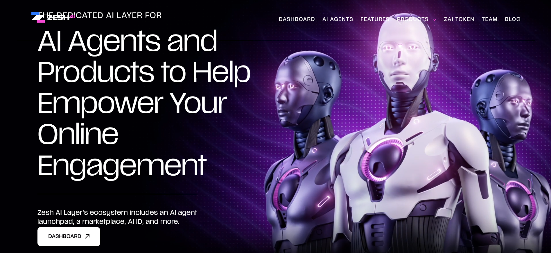 Zesh AI Layerソーシャル・マーケットプレイスのホームページ、暗号プリセールスのためのデュアル・ローンチパッド戦略を示す 8月