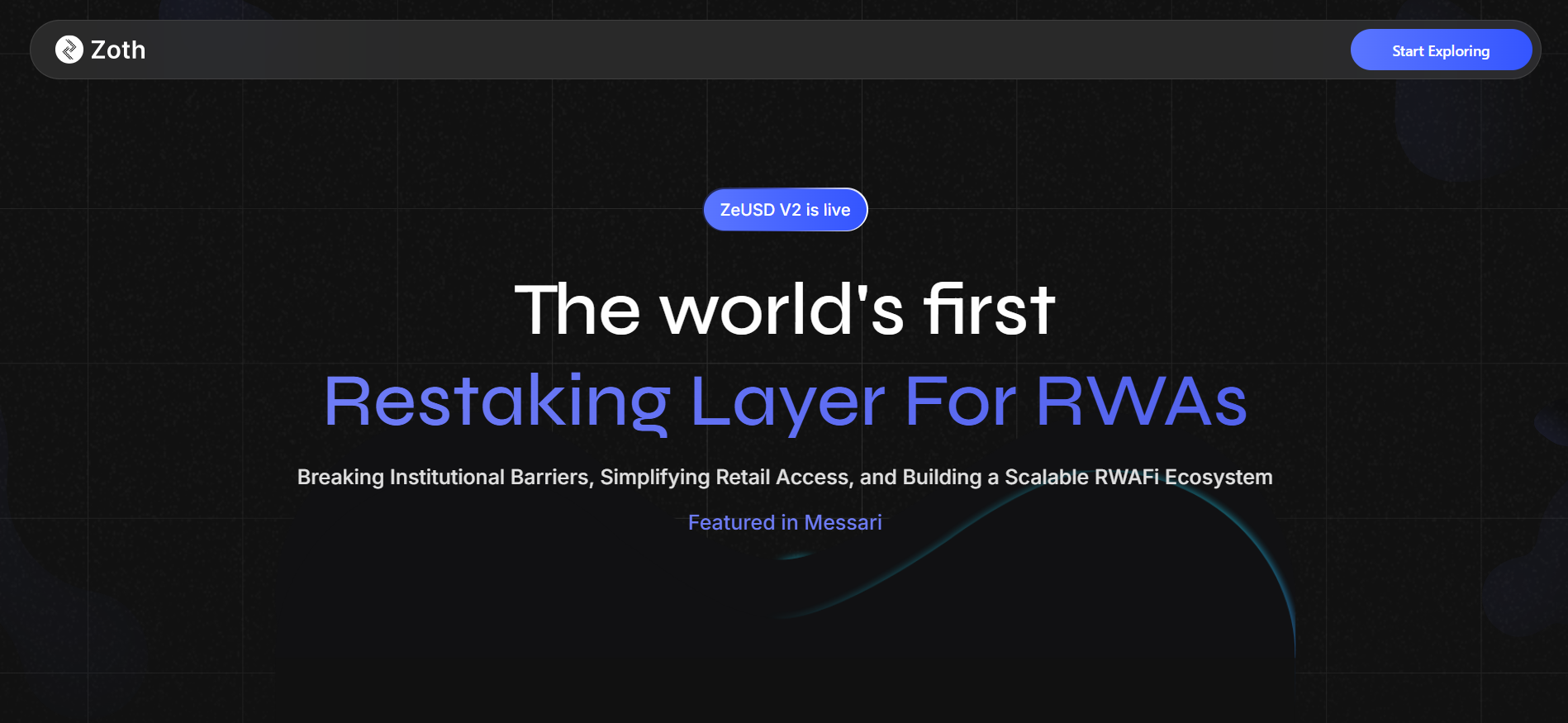 Página principal de Zoth con tokenización de activos del mundo real y protocolos de préstamo DeFi para las mejores inversiones cripto ICO