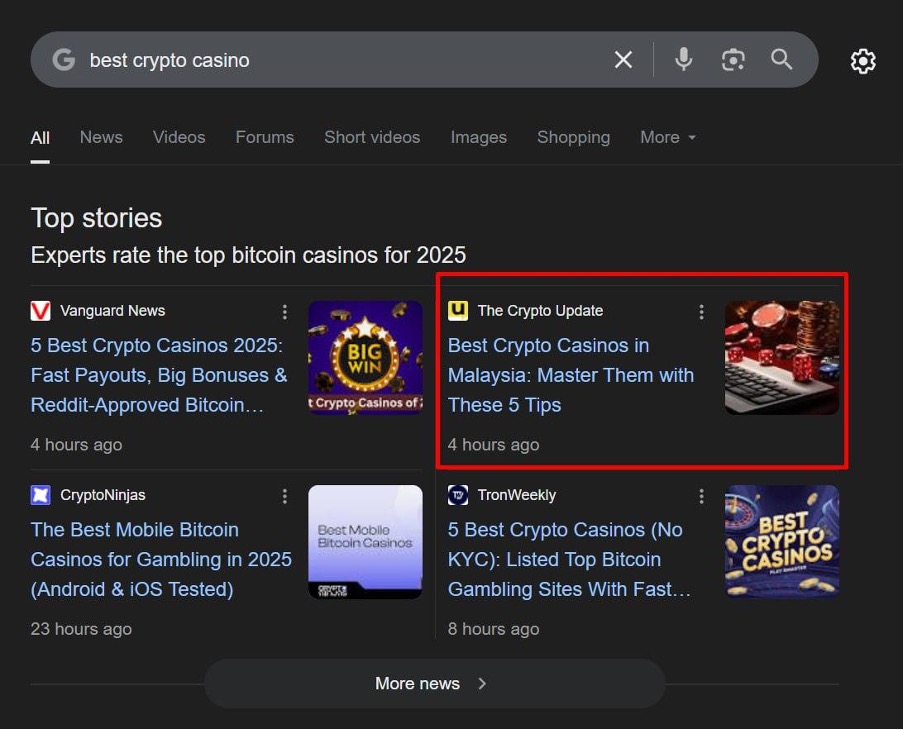 Rank Crypto Casino in Google Top Stories