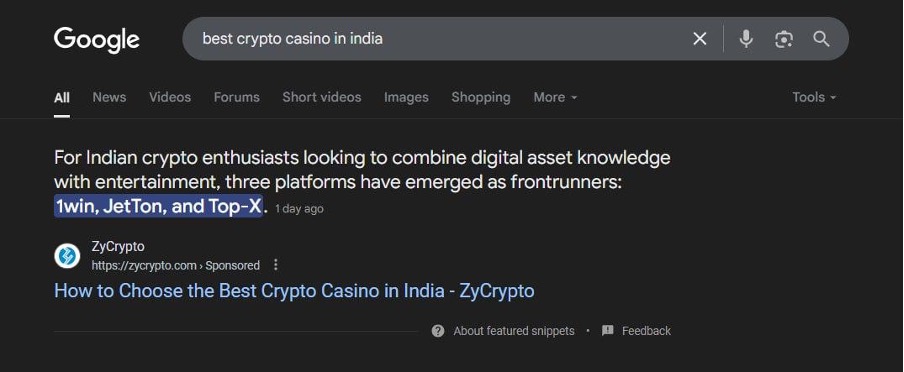 Rank Crypto Casino in Google SGE