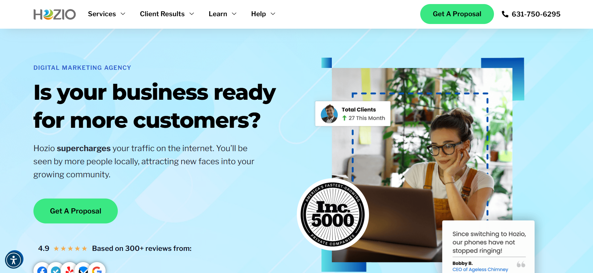 Hozio website interface showing custom SEO strategies and local business optimization from established new york seo company serving NYC since 2005.