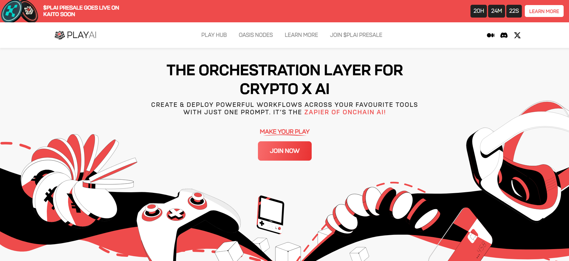 Best crypto presales now for high ROI Play AI homepage showing artificial intelligence gaming platform with two million dollar funding target.
