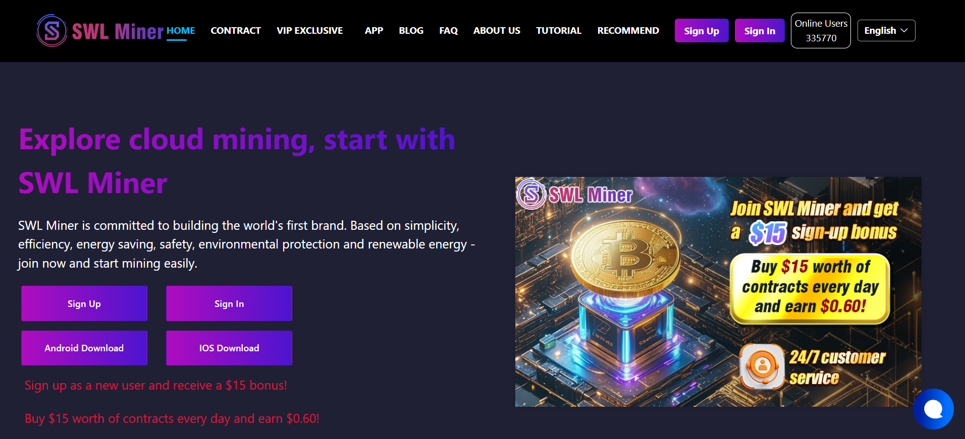 SWL Miner líder mundial em cloud mining com 3,6 milhões de utilizadores em 180 países melhores plataformas de cloud mining 2025.