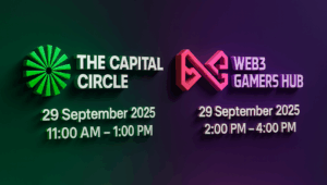 صورة الغلاف الرسمي لفعاليتي The Capital Circle و Web3 Gamers Hub 2025 في سنغافورة في 29 سبتمبر، والتي تسلط الضوء على الذكاء الاصطناعي و Web3 والمستثمرين وألعاب البلوك تشين.