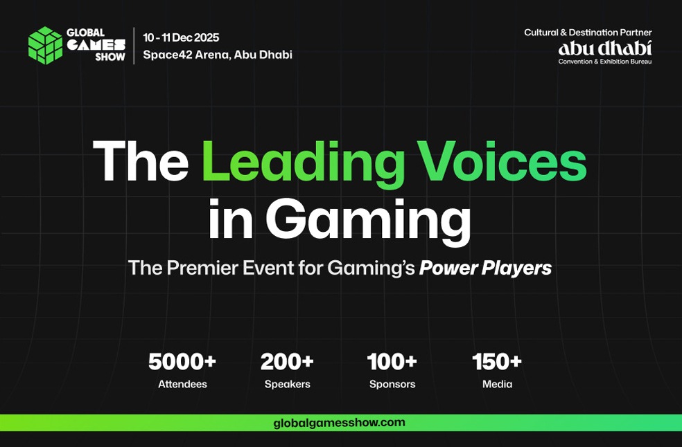 Баннер с указанием количества участников, докладчиков на Global Games Show 2025, лучшем мероприятии Web3 в области игр.