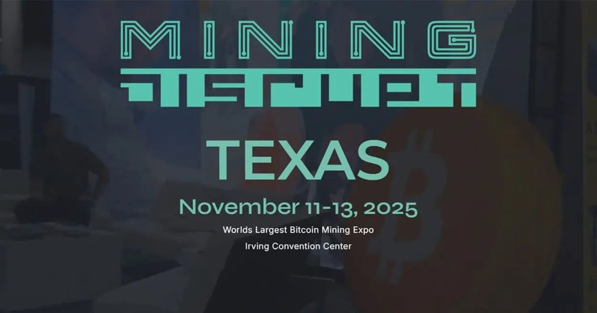 الشعار الرسمي لفعالية Mining Disrupt 2025 في تكساس، في الفترة من 11 إلى 13 نوفمبر في مركز إيرفينغ للمؤتمرات في دالاس، وهو أكبر معرض لتعدين البيتكوين في العالم.