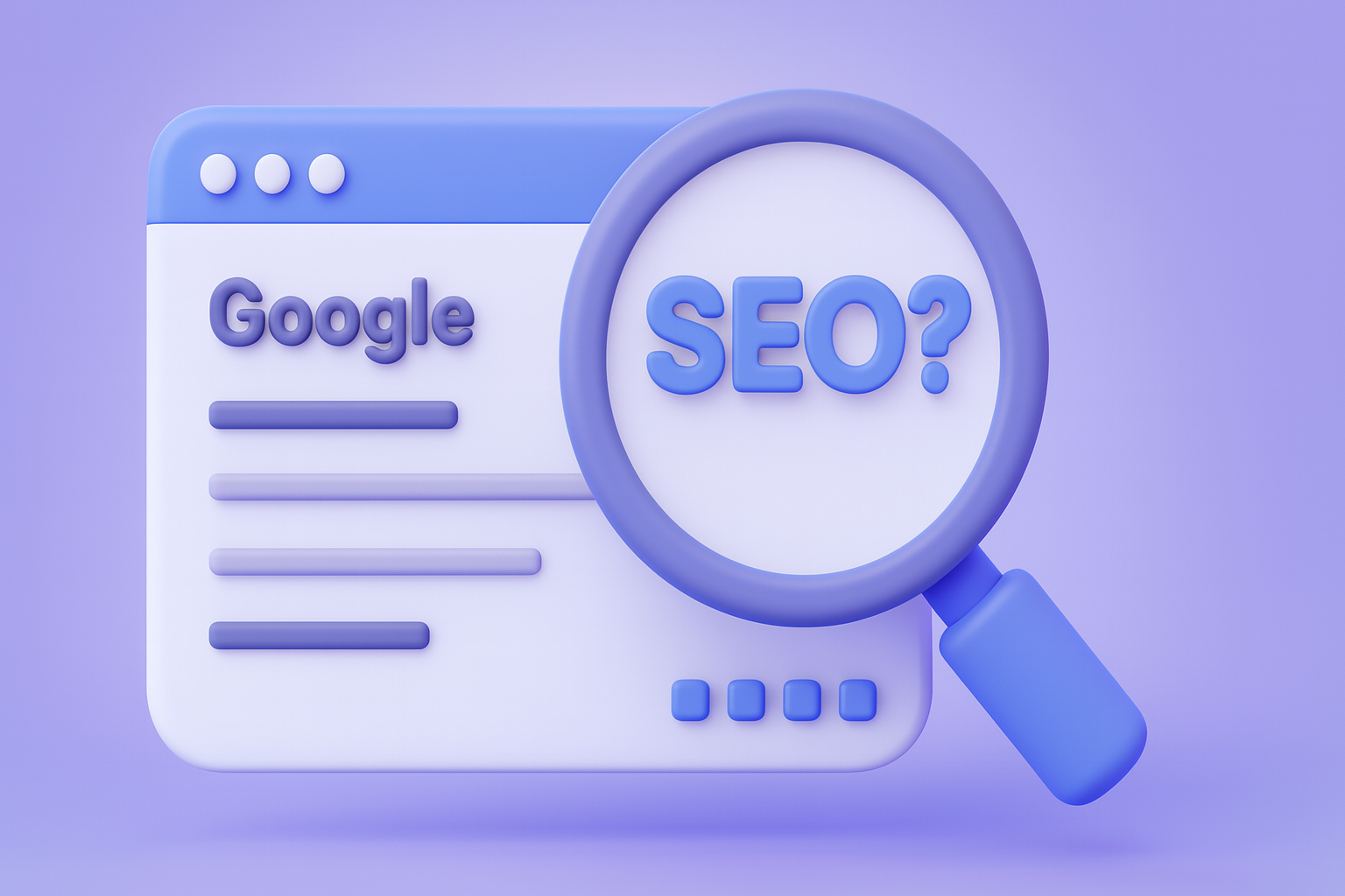 Google search interface with magnifying glass highlighting SEO question mark representing search engine optimization services from professional New York SEO company experts.