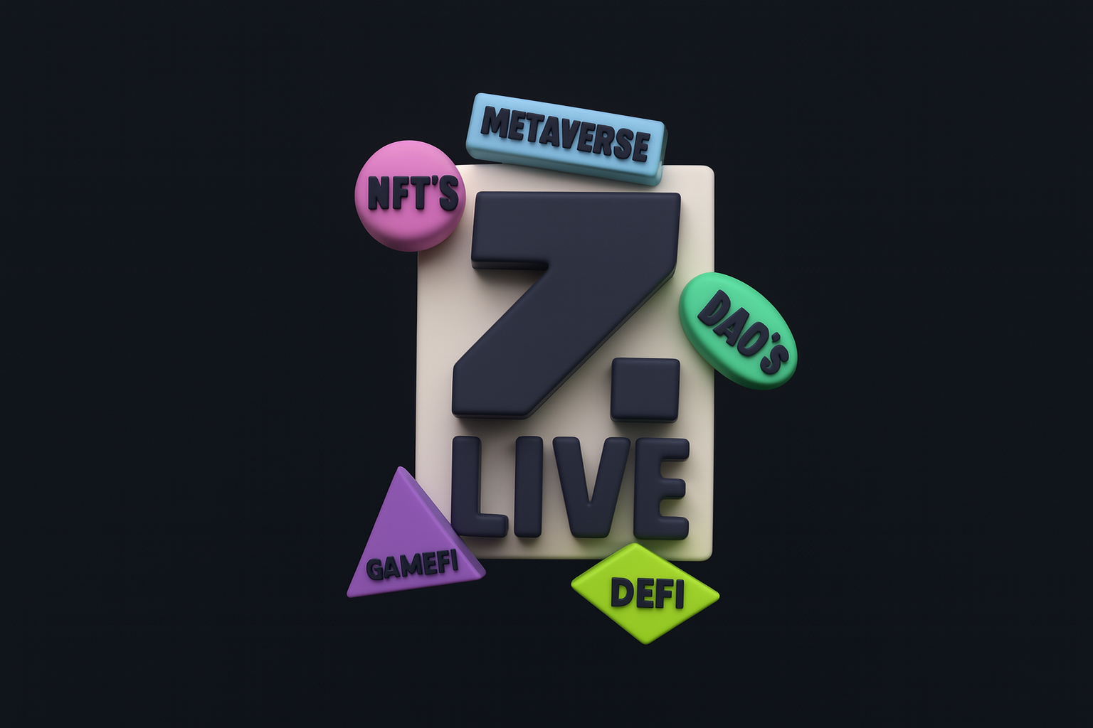 Zebu Live 2025 年伦敦 Web3 峰会，为加密会议设计了带有 NFT、DeFi、DAO、GameFi 和 Metaverse 元素的 3D 渲染徽标。