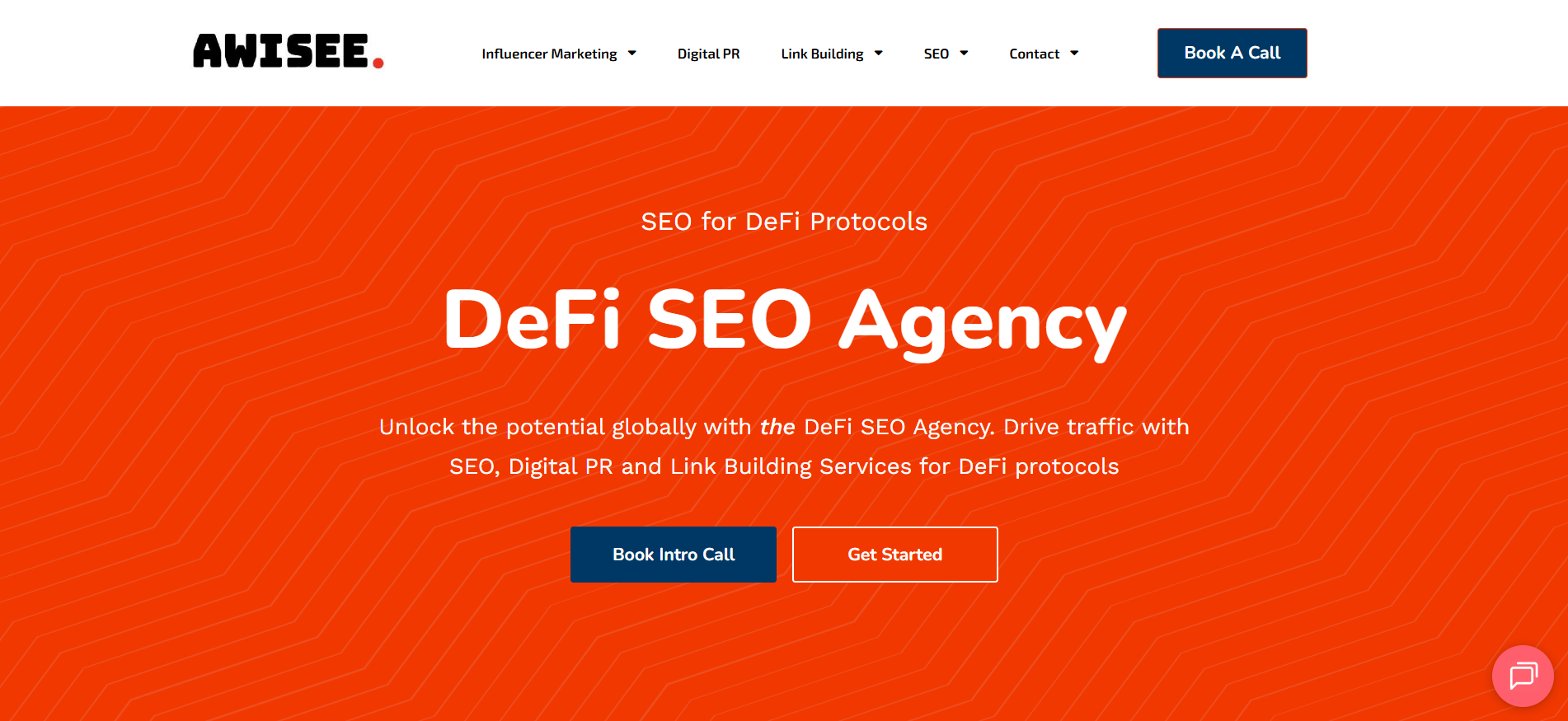 AWISEE homepage presenting data driven blockchain SEO and GEO services with access to 250000 website network for DeFi protocol authority building and technical documentation optimization.