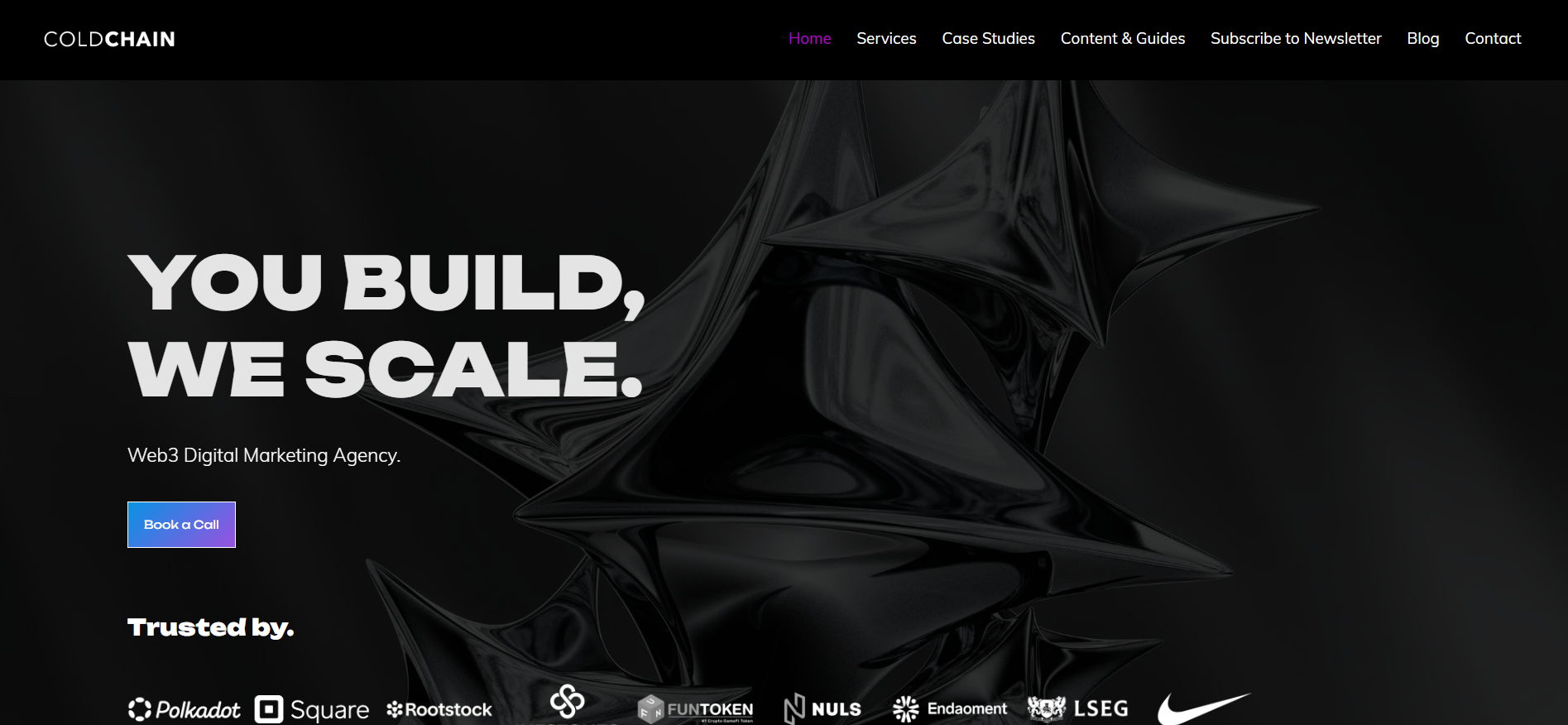 ColdChain Agency homepage offering early stage token launch strategy as emerging top ICO marketing agency for startups.