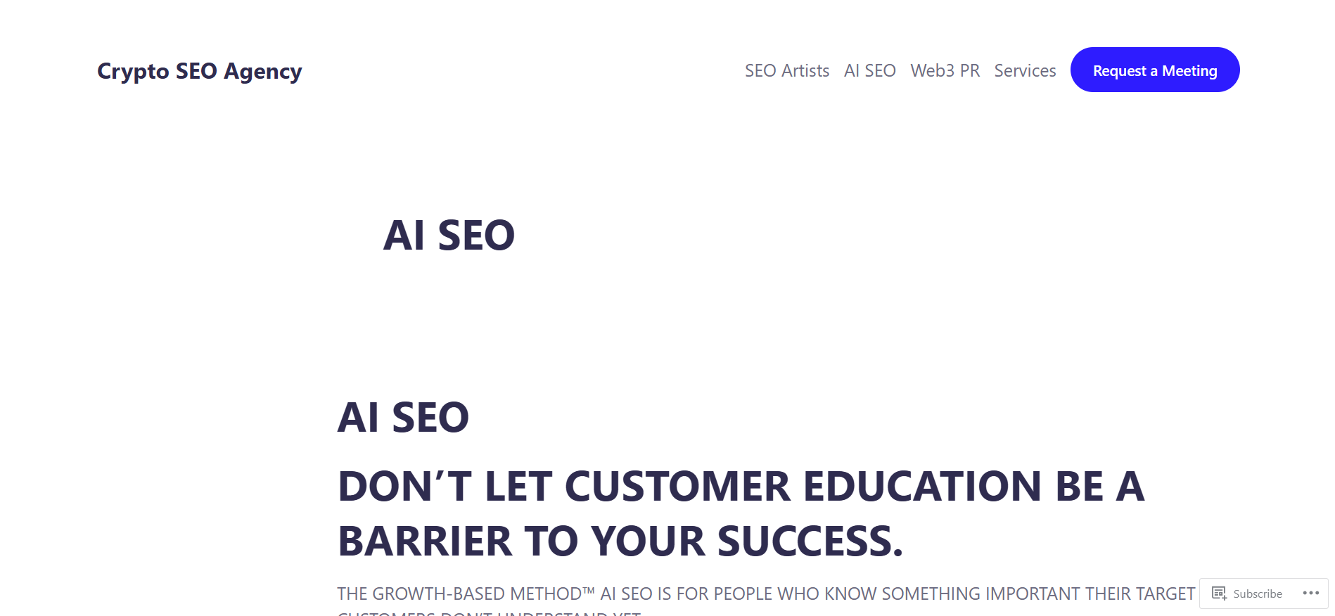 Crypto SEO Agency homepage presenting growth based AI SEO methodology backed by British Computer Society research using proprietary Kudzu Method for sustainable semantic authority building in crypto markets.