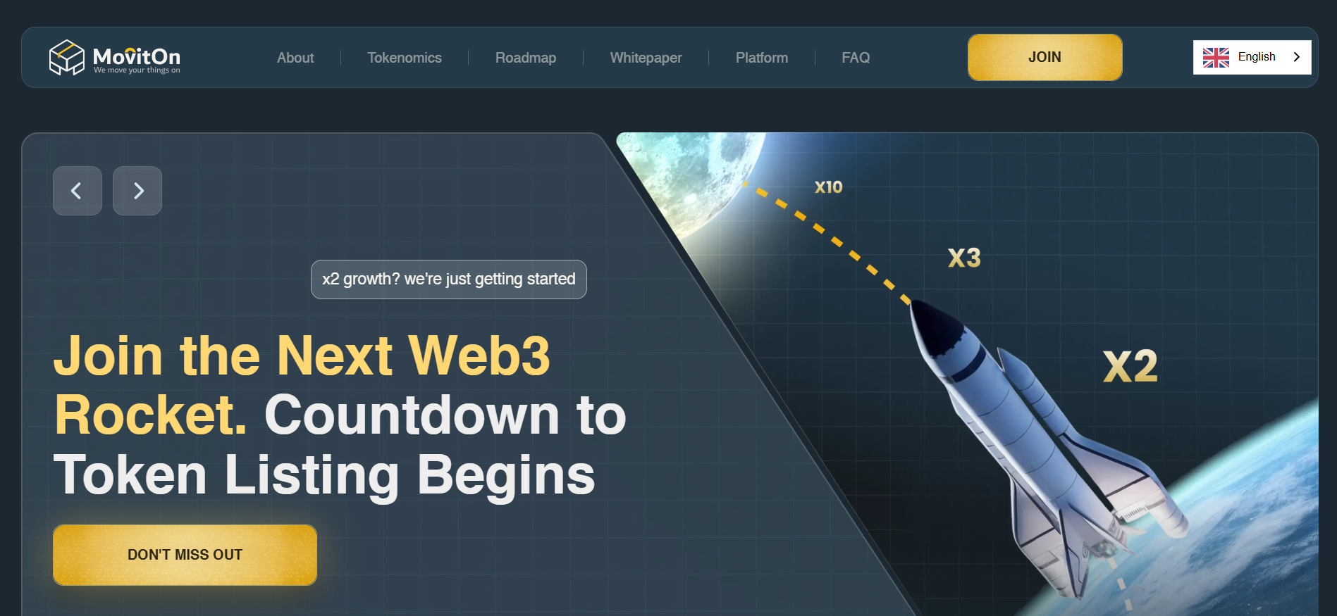 MovitOn website homepage showing top crypto presale