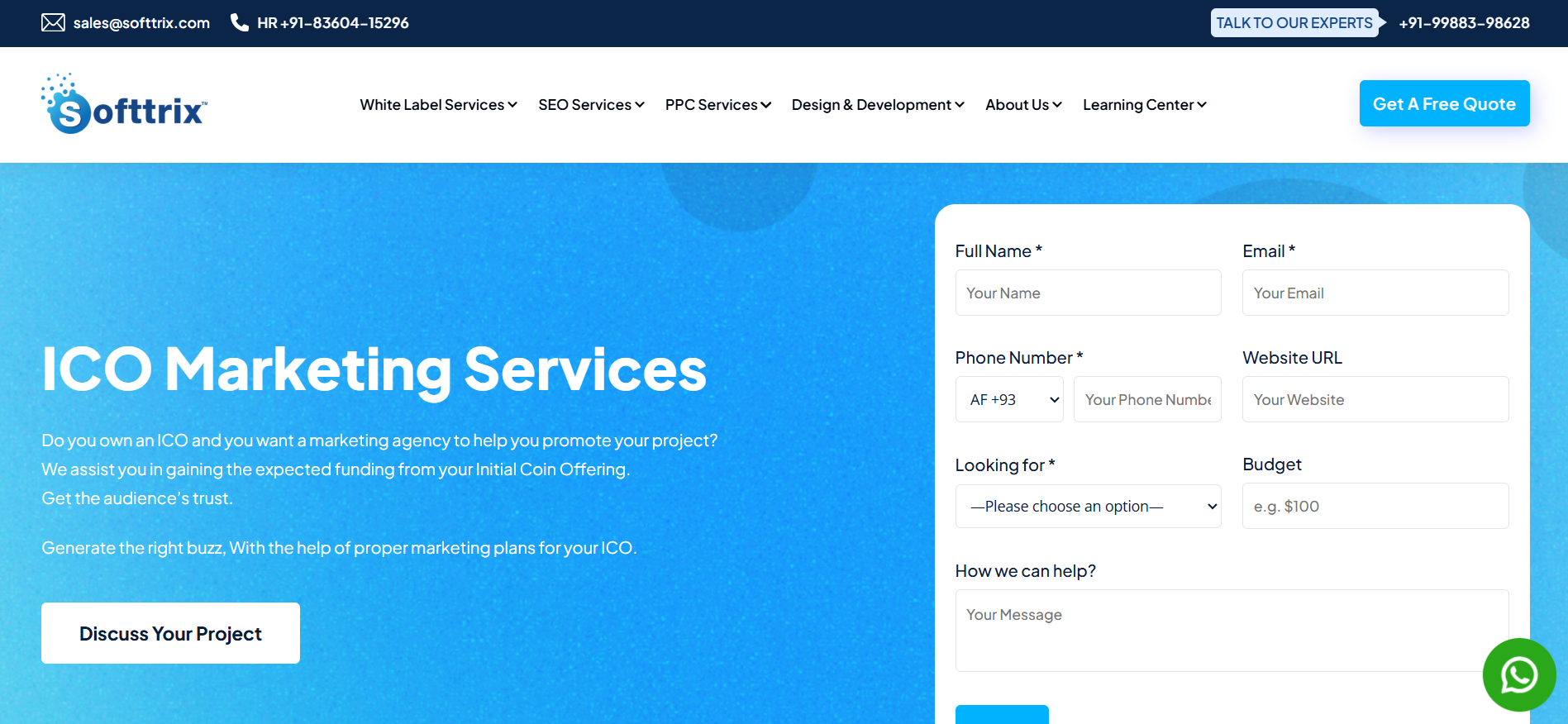 Softtrix homepage presenting budget friendly website design and whitepaper services as top ICO marketing agency in India.