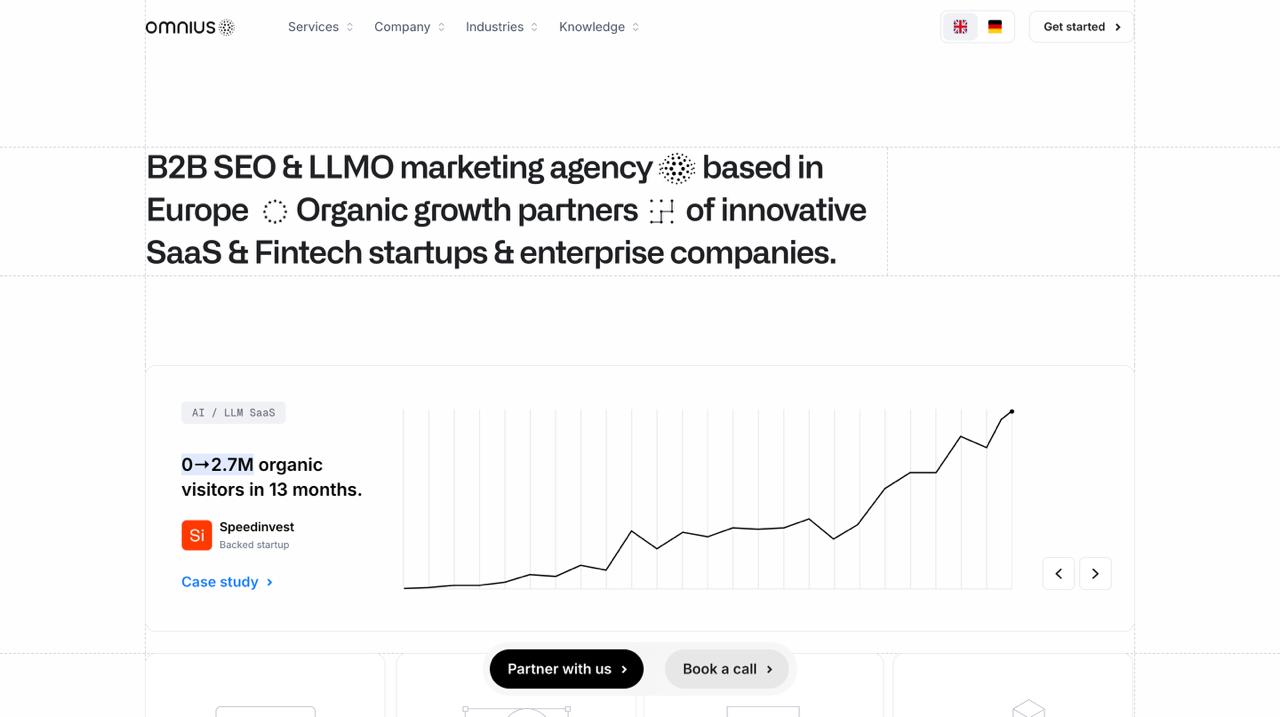 Omnius AI SEO 公司主页，重点介绍 B2B SaaS GEO 服务和以研究为导向的 LLM 优化方法