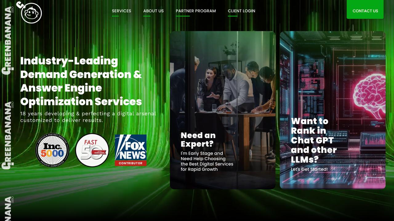 GreenBanana SEO answer engine optimization and demand generation agency helping businesses rank in LLMs like ChatGPT.