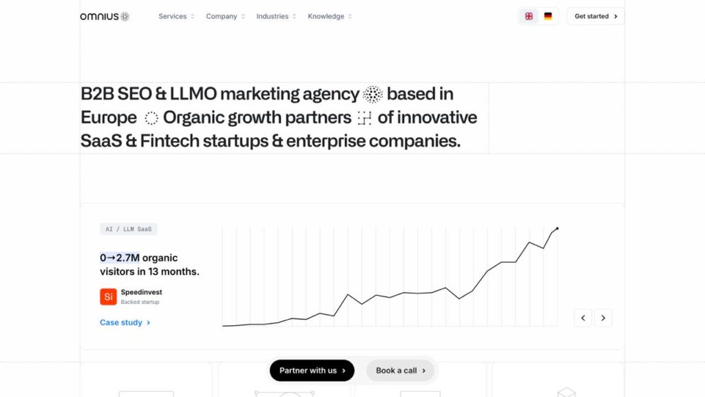 Omnius B2B SEO and LLMO marketing agency homepage showcasing European-based organic growth services for SaaS and Fintech companies