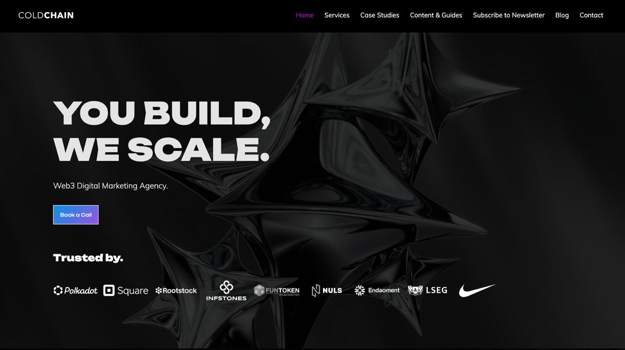 ColdChain Agency homepage Web3 SEO LLMO blockchain DeFi digital marketing