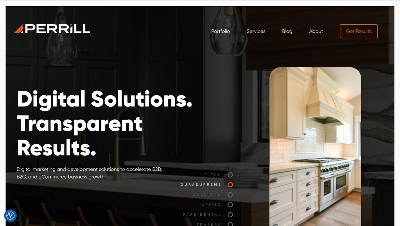 Perrill homepage demonstrating generative engine optimization and LLM SEO services for brands targeting AI-powered search platforms