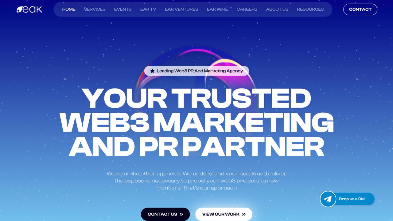EAK Digital homepage showcasing 24/7 Discord and Telegram community support services for NFT and Web3 products