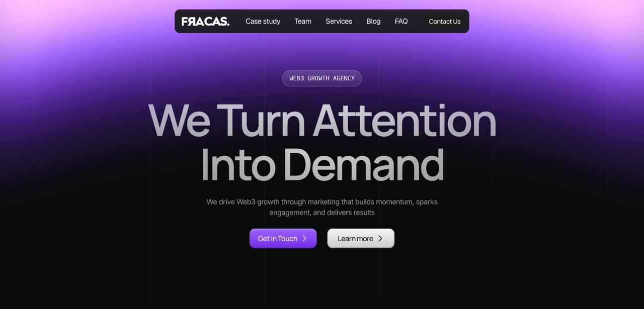 Fracas Digital homepage presenting multi-platform community moderation across Telegram Discord and Reddit for crypto projects