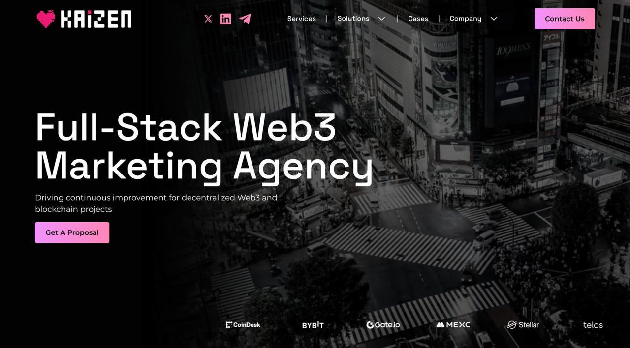LuvKaizen homepage showcasing specialized community management services for DeFi protocols and NFT projects in Web3