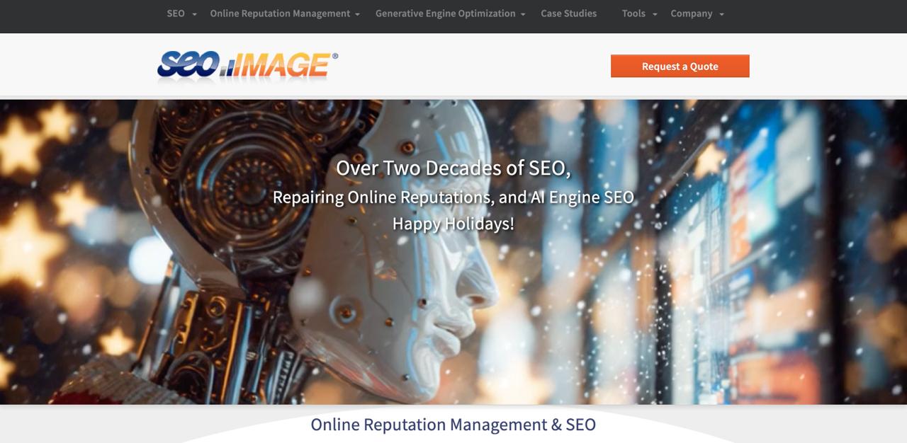 SEO Image homepage displaying 23 years of AI SEO New York expertise and reputation management services