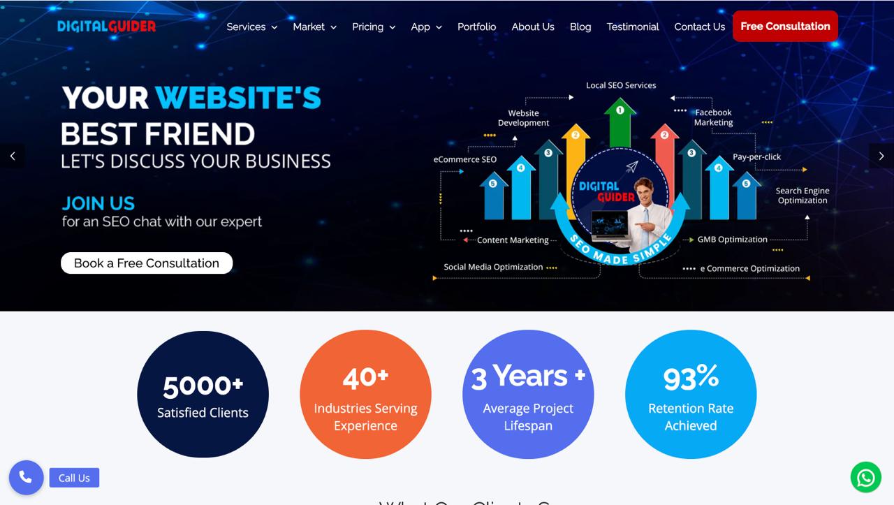 Digital Guider homepage presenting AI-powered local SEO and GEO strategies for multi-location NYC brands