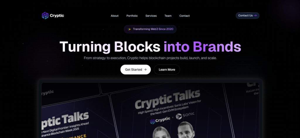 Cryptic Web3 full service marketing agency homepage trusted by Binance Bybit and OKX for global crypto adoption.