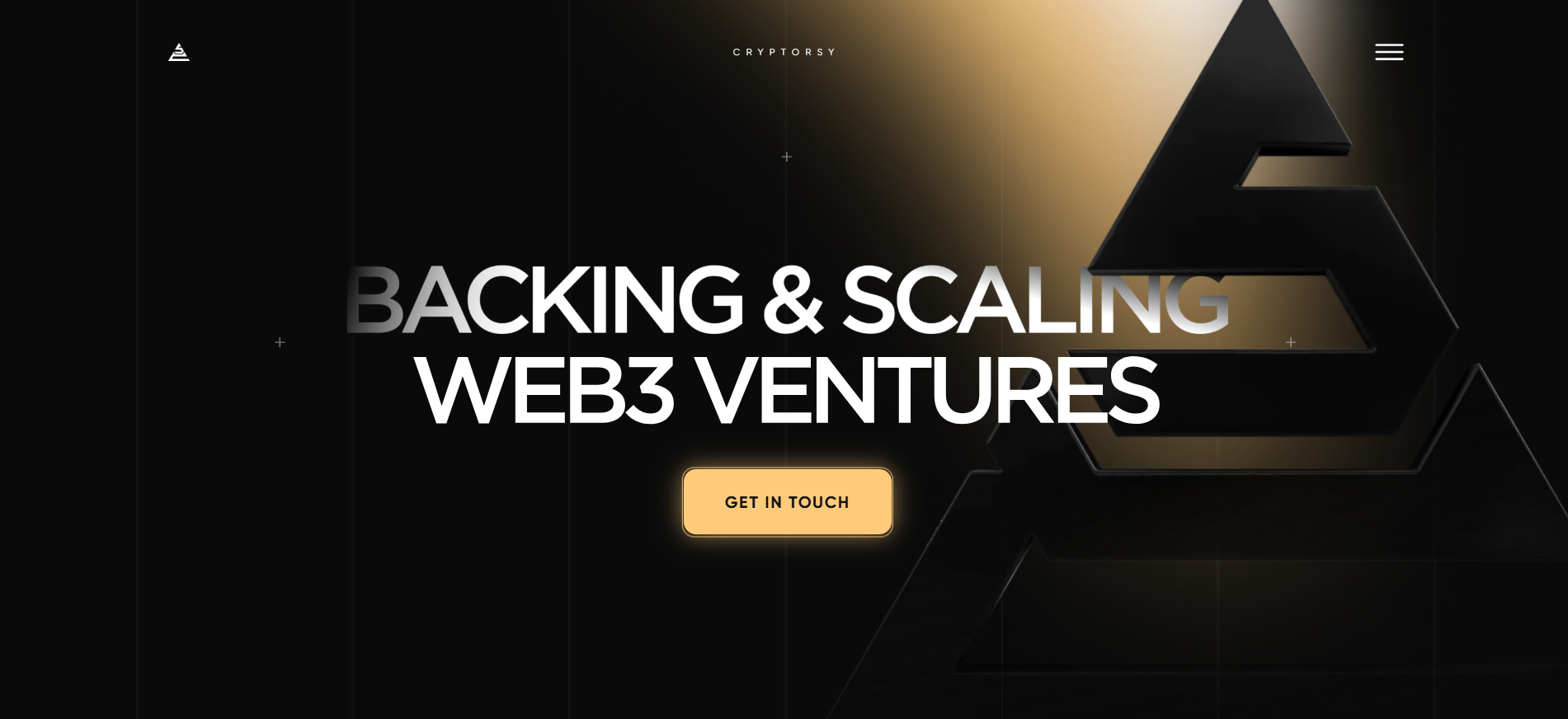 Cryptorsy venture studio homepage showcasing Web3 backing and scaling services for cryptocurrency fundraising and marketing.