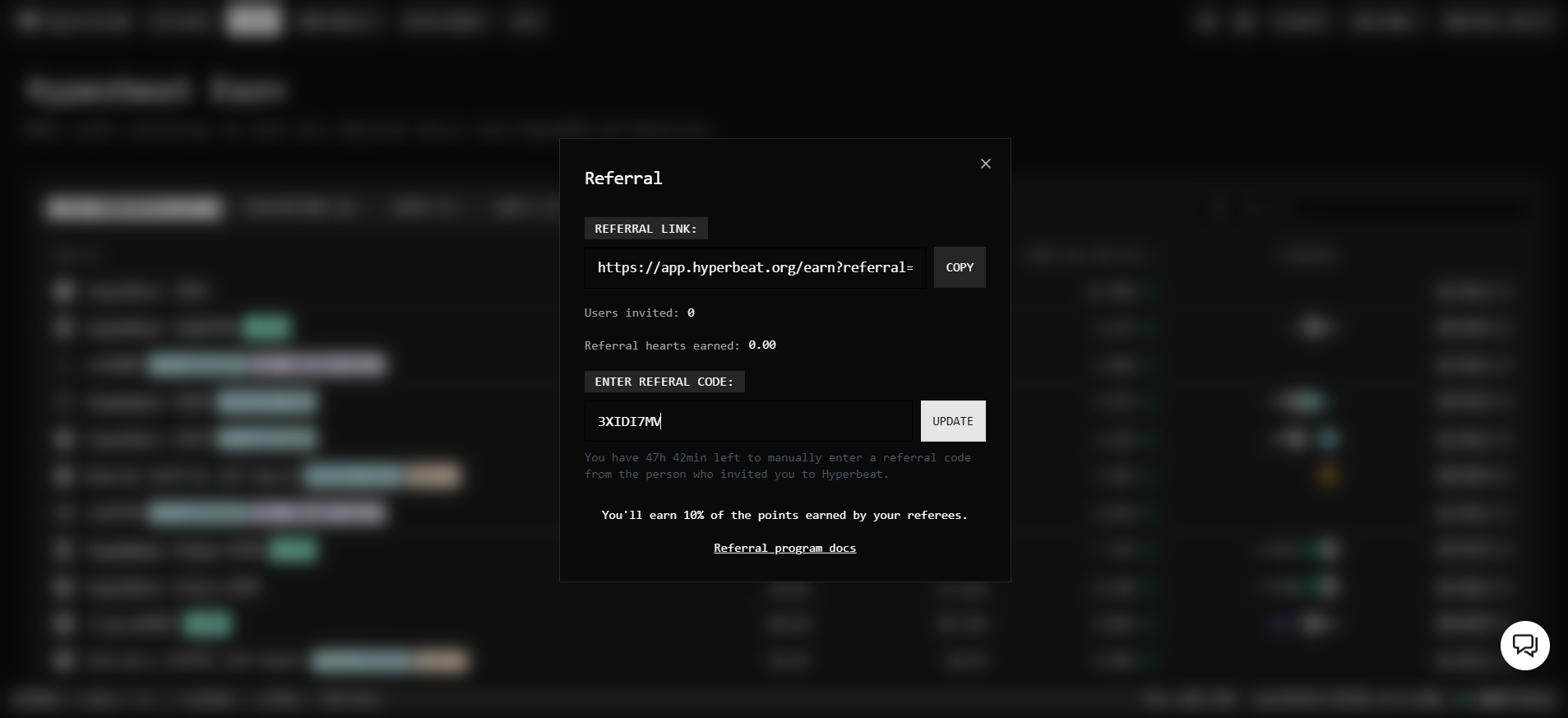 Hyperbeat Empfehlungscode Eingabe mit 3XIDI7MV Promo-Code mit 48 Stunden Aktivierungszeit für Hearts Bonusprämien.