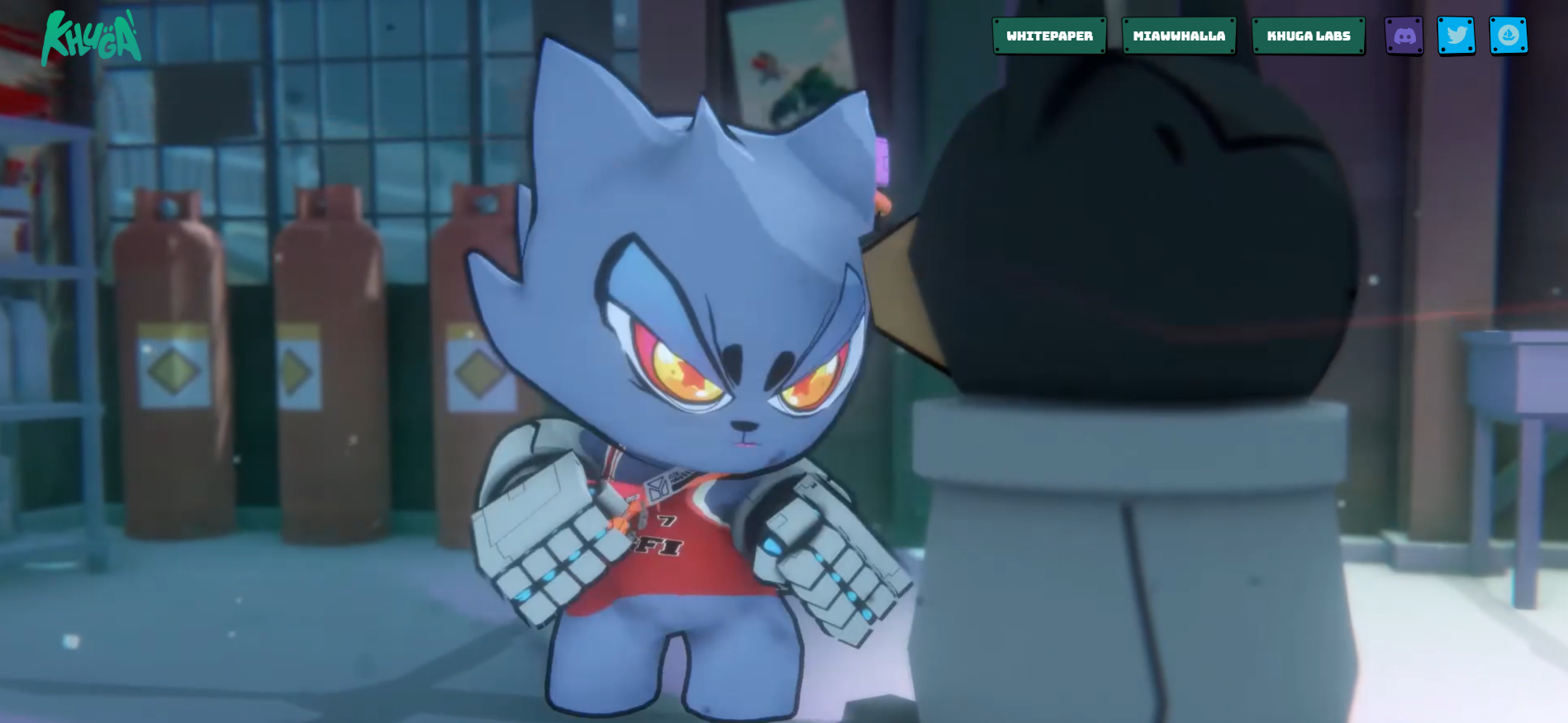Khugaverse warrior cat NFT character in 3D battle stance from GameFi ecosystem among best crypto presales January 2026.