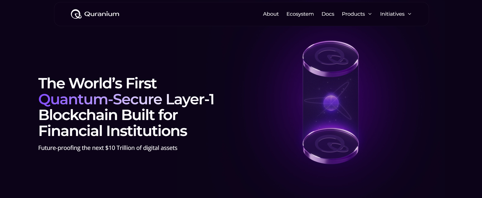 Quranium quantum-secure Layer 1 blockchain homepage built for financial institutions and post-quantum cryptography protection.