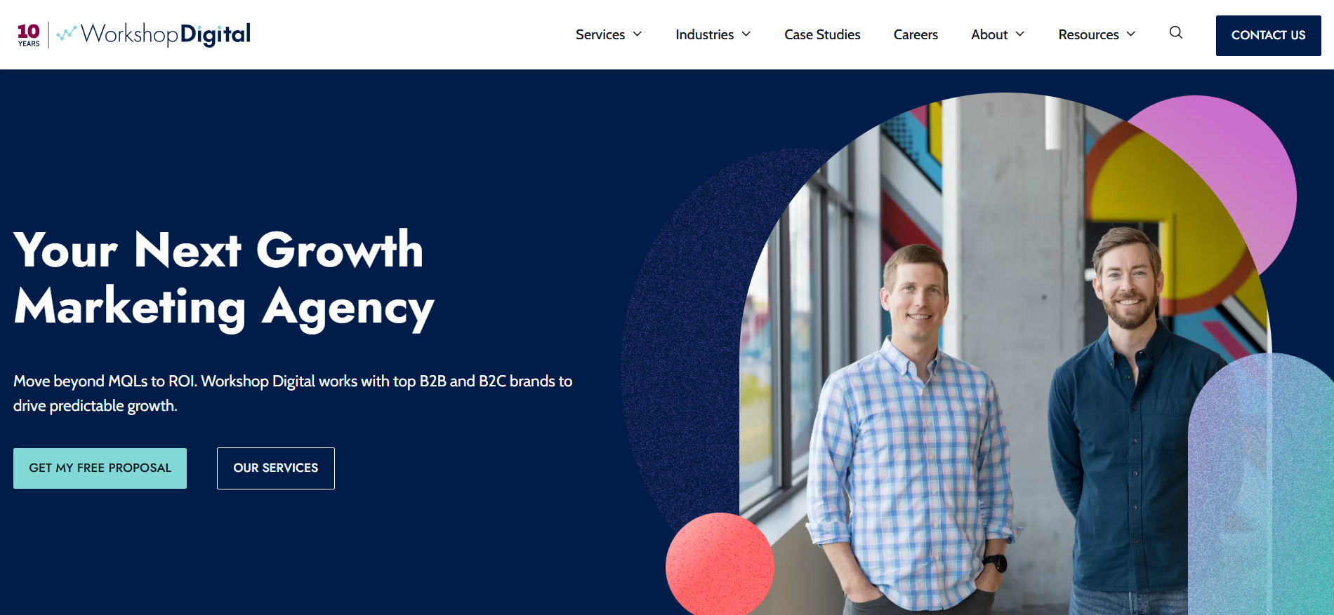 Workshop Digital growth marketing agency homepage providing B2B and B2C PPC marketing services and SEO solutions.