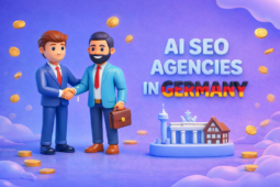 3D illustration of two business professionals shaking hands with text 