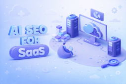حل SEO المدعوم بالذكاء الاصطناعي لمنصات SaaS الموضحة بأسلوب عصري ثلاثي الأبعاد