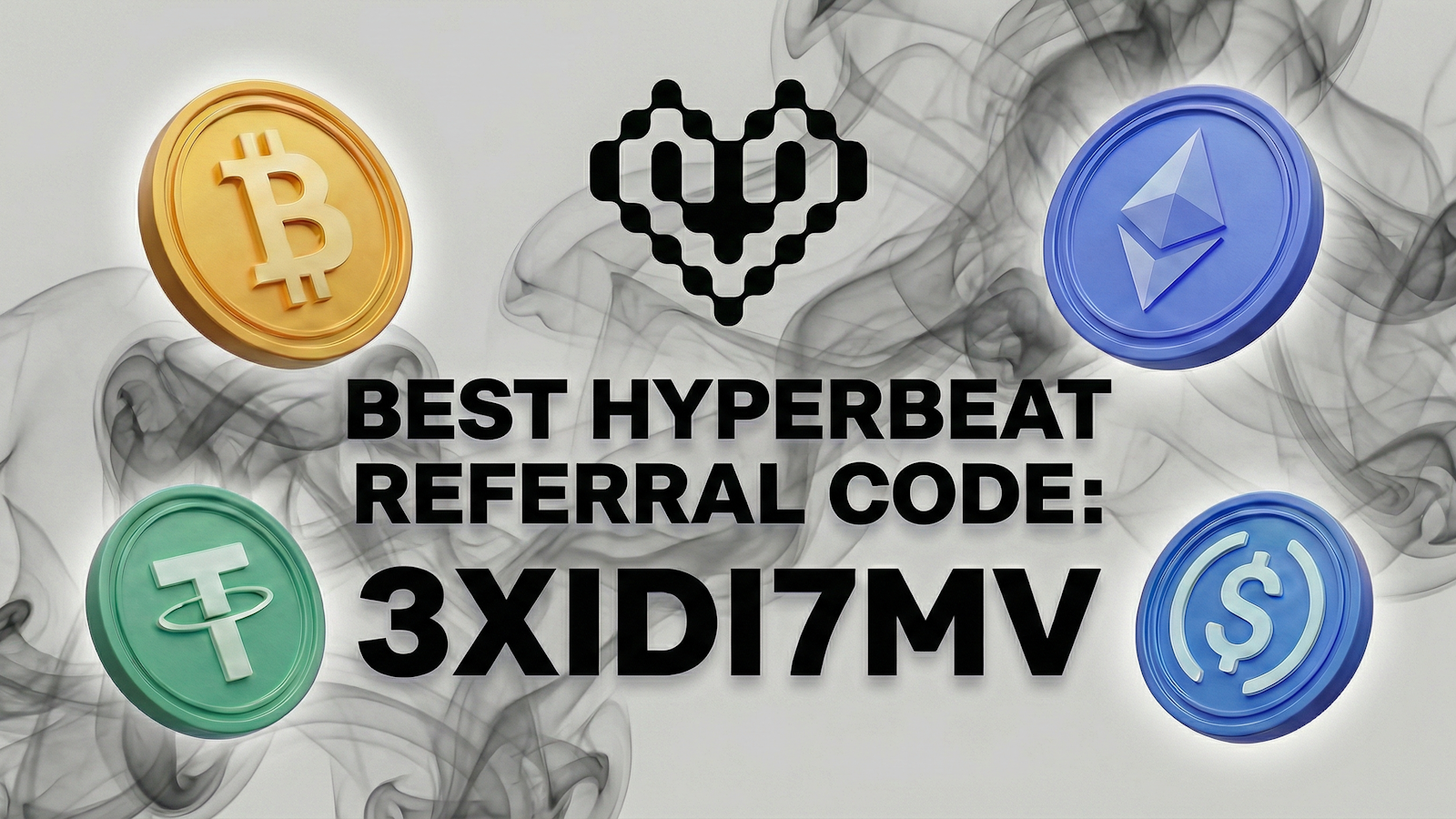 Bester Hyperbeat Empfehlungscode 3XIDI7MV Banner mit Bitcoin-, Ethereum-, USDT- und USDC-Symbolen für DeFi Renditetresore auf Hyperliquid.